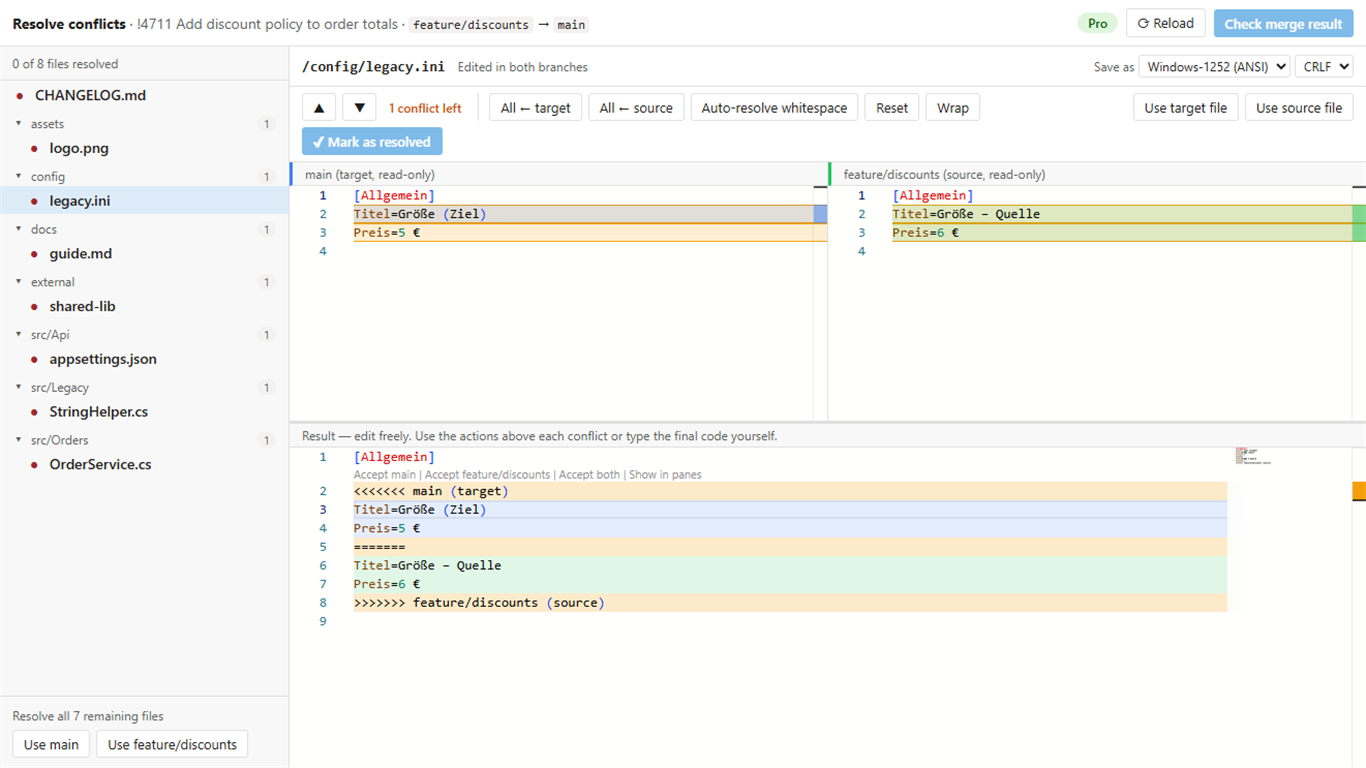 Encoding and line endings are kept after resolving